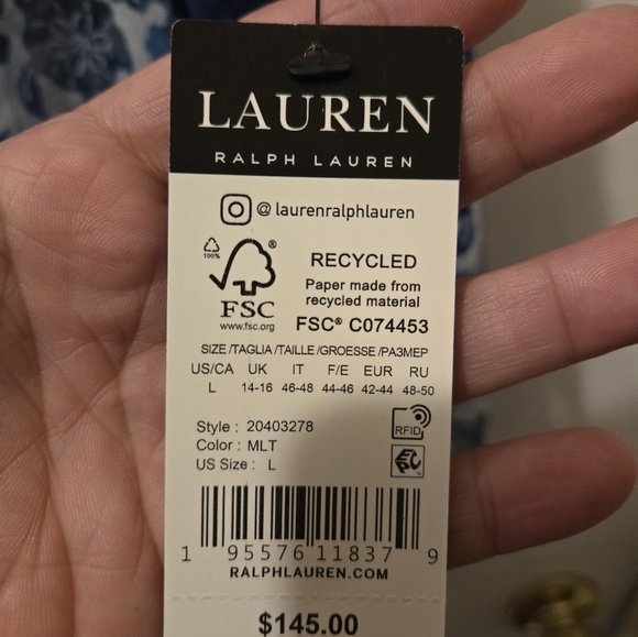 Lauren Ralph Lauren Blue and White Midi Caftan with flutter sleeves - Picture 9 of 11